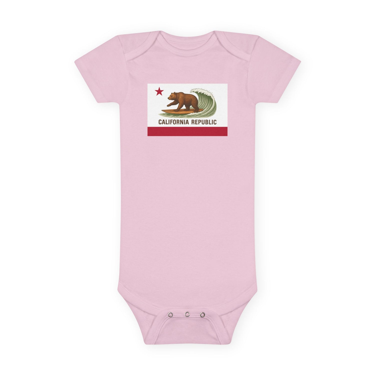 California Surfing Bear Flag - Baby Short Sleeve 100% Cotton Onesie