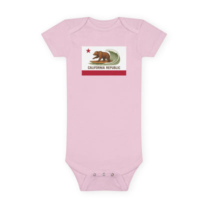 California Surfing Bear Flag - Baby Short Sleeve 100% Cotton Onesie