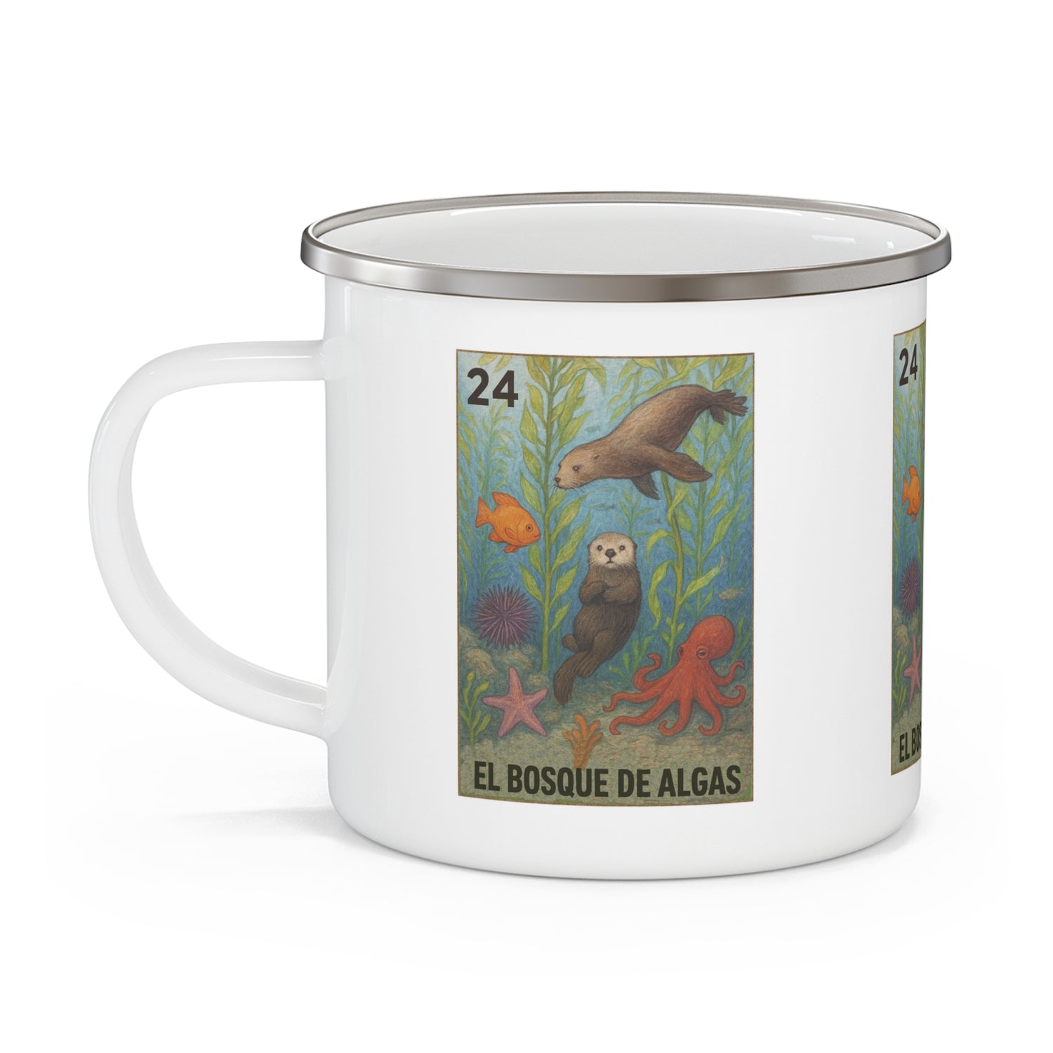 Kelp Forest Lotería Enamel Camping Mug (El Bosque de Algas) (12oz - small)