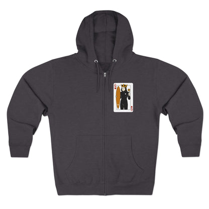 Queen of Hearts Surfer Unisex - Zip Cotton Blend Fleece Hoodie