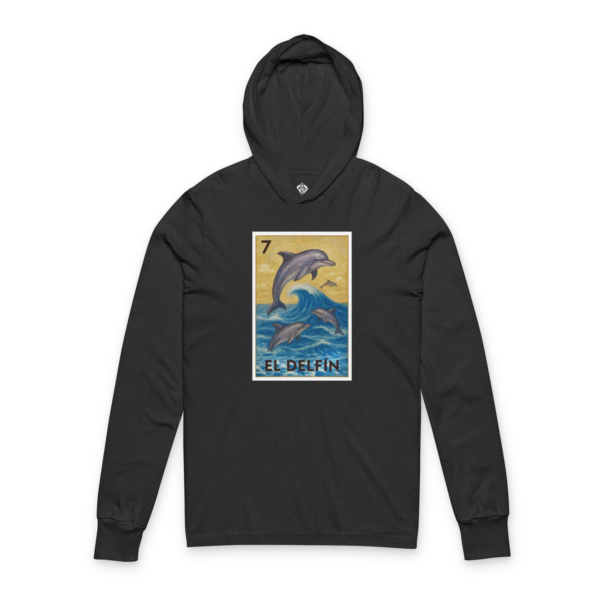 Dolphin Lotería Unisex - Cotton Hooded Long Sleeve Hooded T-Shirt (El Delfín)