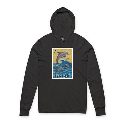 Dolphin Lotería Unisex - Cotton Hooded Long Sleeve Hooded T-Shirt (El Delfín)