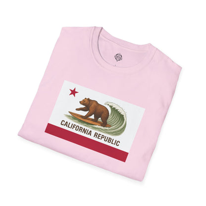 California Surfing Bear Flag Unisex - Soft Style U.S. Cotton T-Shirt