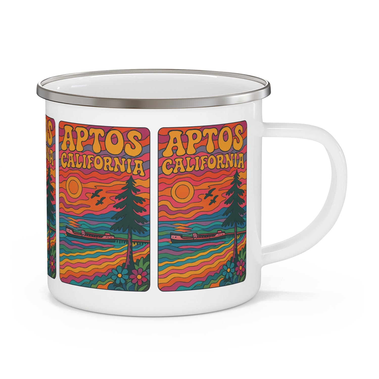 Aptos California Psychedelic Enamel Camping Mug (12oz, small)