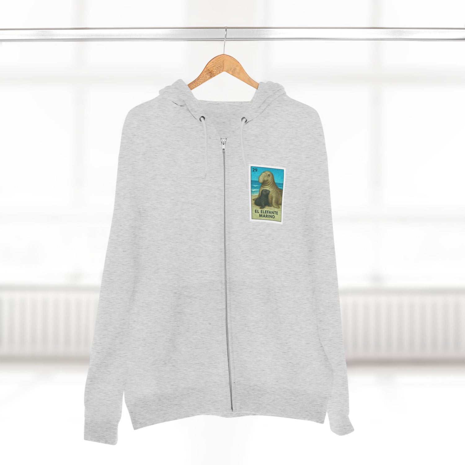 Elephant Seal Lotería Unisex - Zip Cotton Blend Fleece Hoodie (El Elefante Marino)