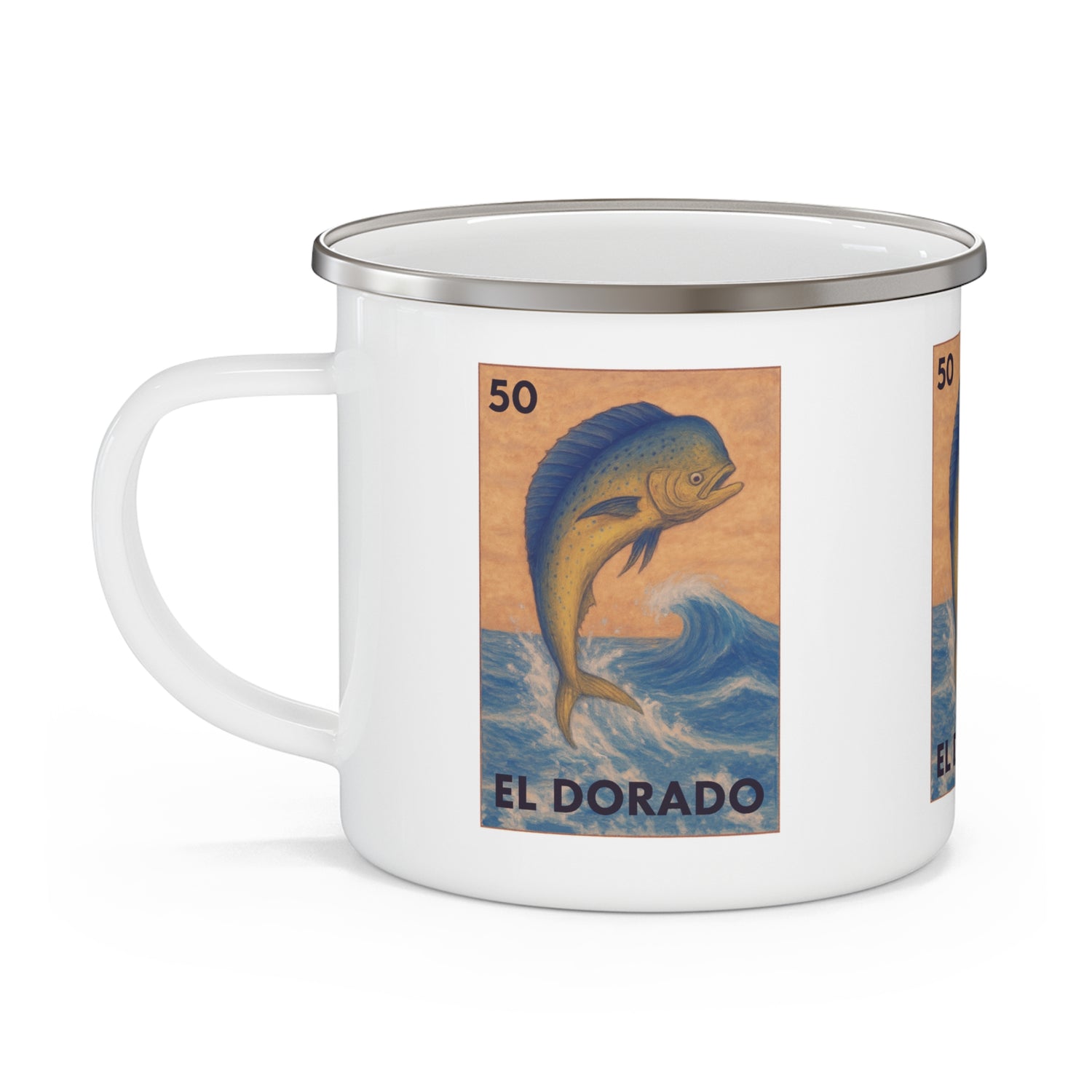 Dorado Lotería Enamel Camping Mug (El Dorado) (12oz - small)