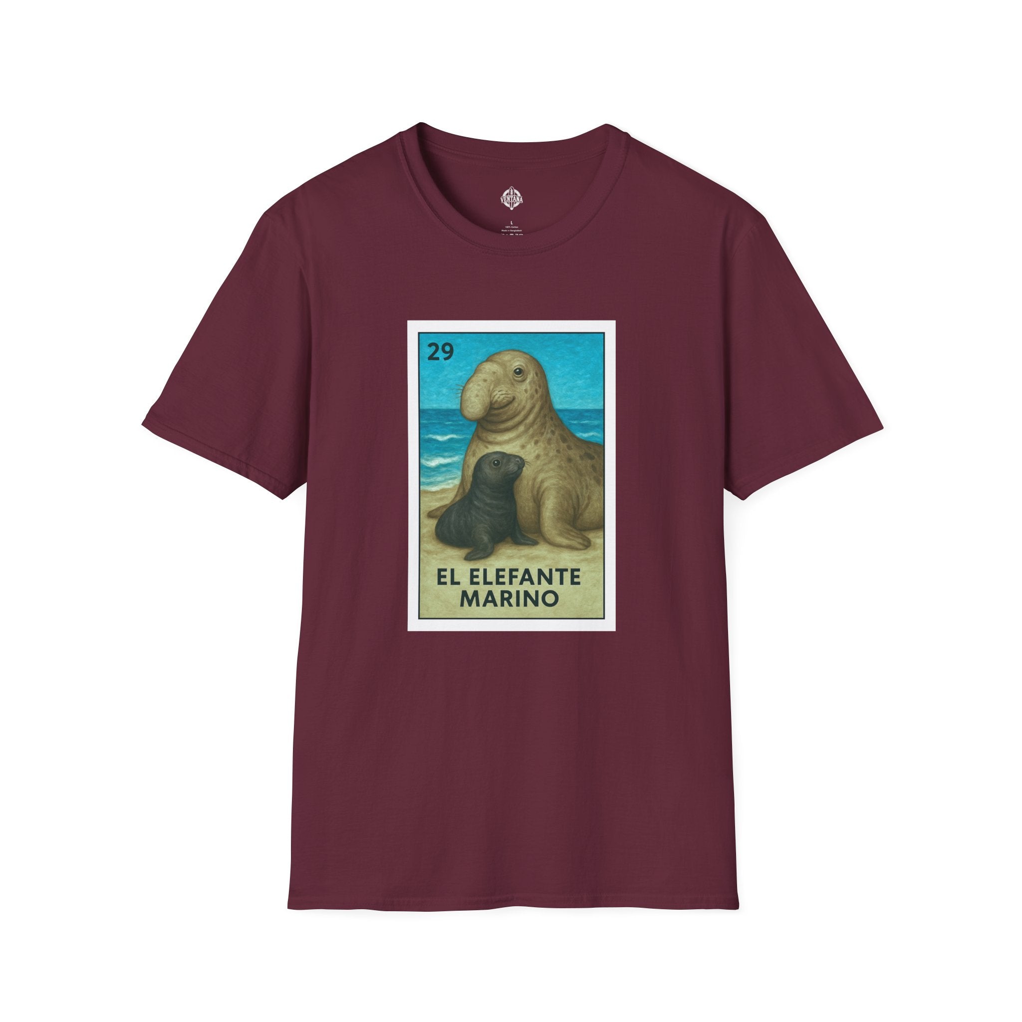 Elephant Seal Lotería Unisex - Soft Style U.S. Cotton T-Shirt (El Elefante Marino)