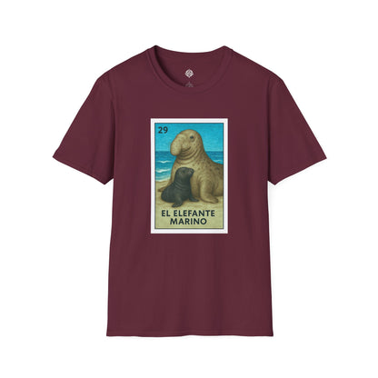 Elephant Seal Lotería Unisex - Soft Style U.S. Cotton T-Shirt (El Elefante Marino)