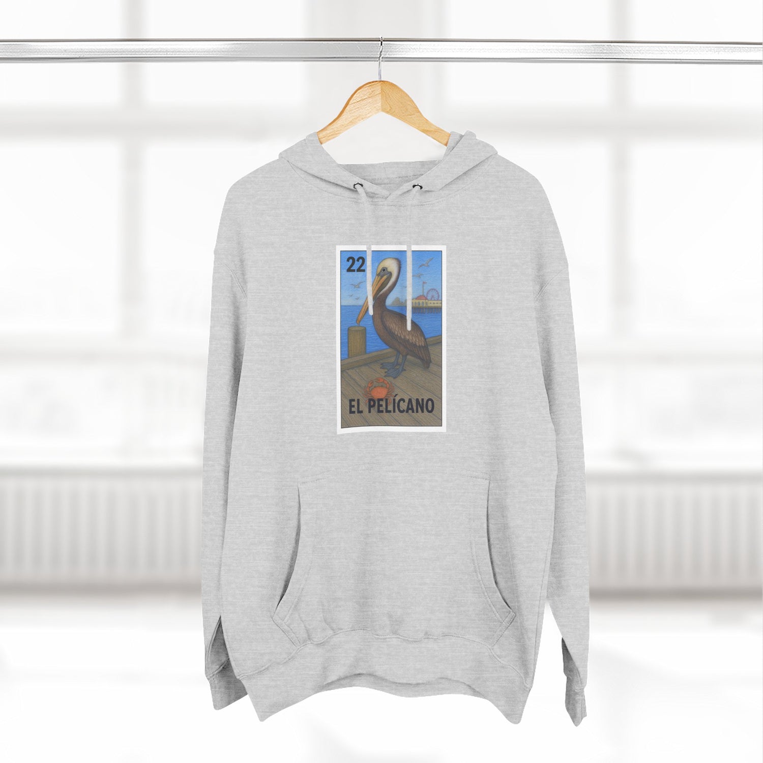 Pelican Lotería Unisex - Pull-Over Cotton Blend Fleece Hoodie (El Pelícano)