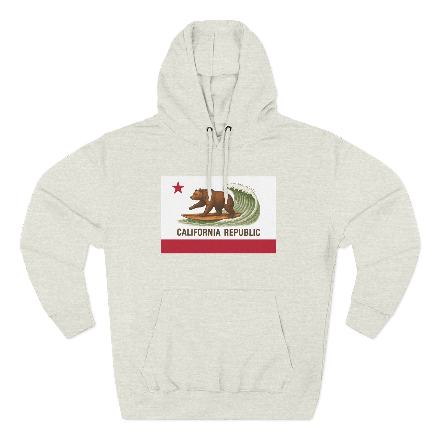 California Surfing Bear Flag Unisex - Pull-Over Cotton Blend Fleece Hoodie