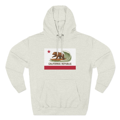 California Surfing Bear Flag Unisex - Pull-Over Cotton Blend Fleece Hoodie