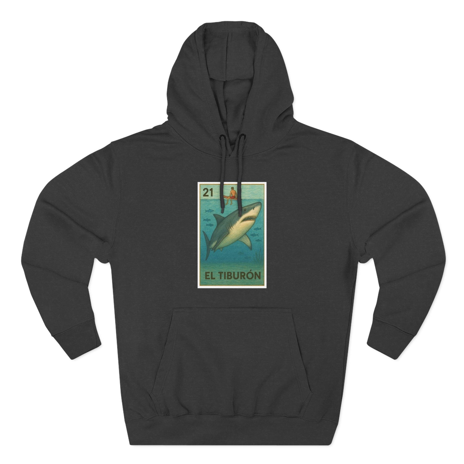 Shark Lotería Unisex - Pull-Over Cotton Blend Fleece Hoodie (El Tiburón)