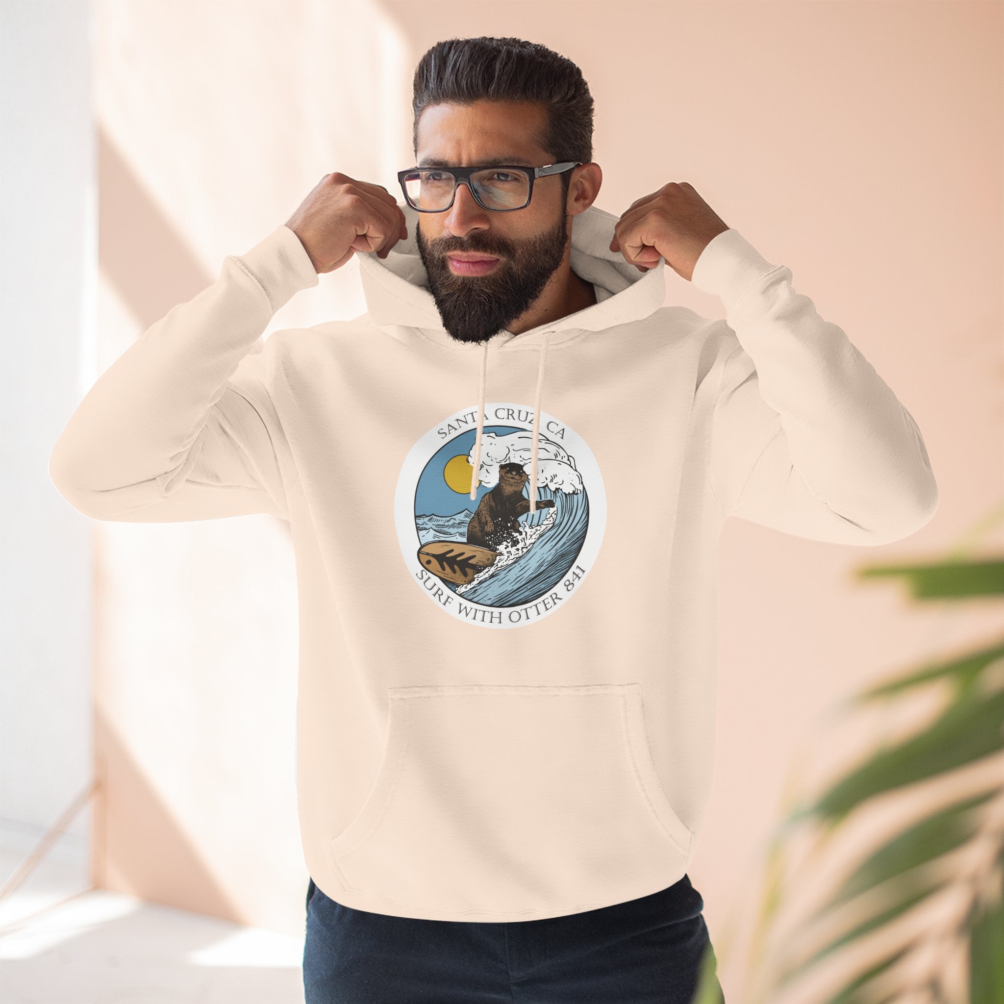 Surf with Otter 841 by Thiago Bianchini Unisex - Pull-Over Cotton Blend Fleece Hoodie