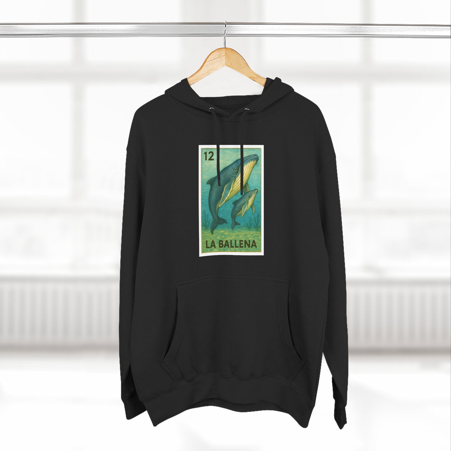 Whale Lotería Unisex - Pull-Over Cotton Blend Fleece Hoodie (La Ballena)