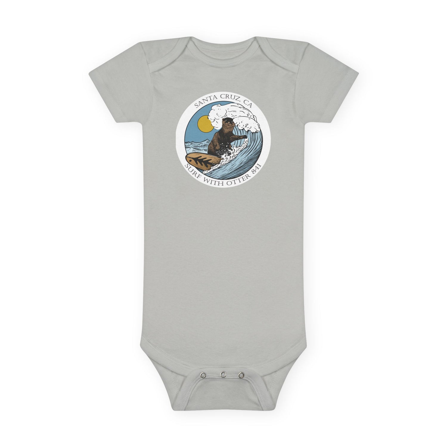 Surf with Otter 841 by Thiago Bianchini - Baby Short Sleeve 100% Cotton Onesie