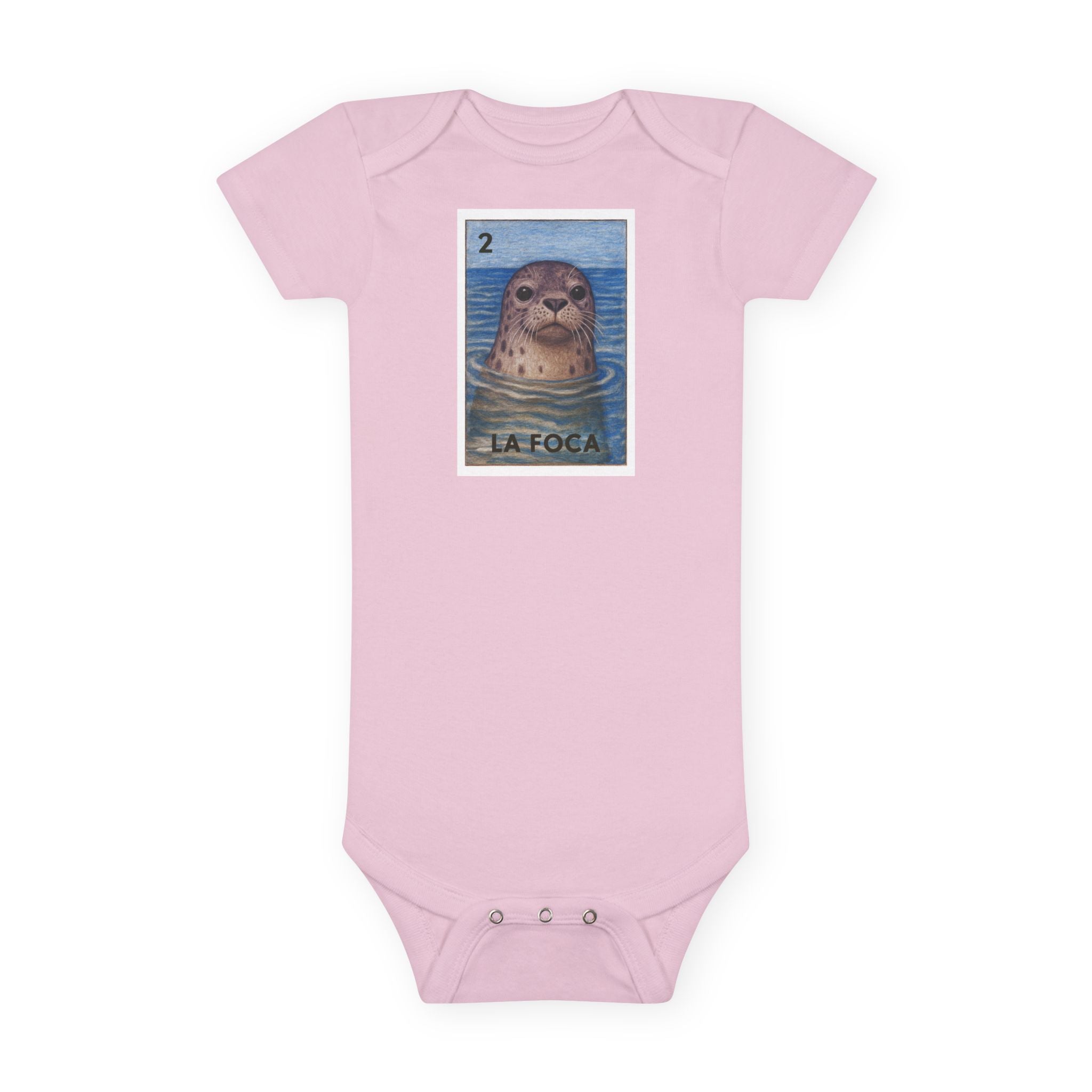 Seal Lotería - Baby Short Sleeve 100% Cotton Onesie (La Foca)