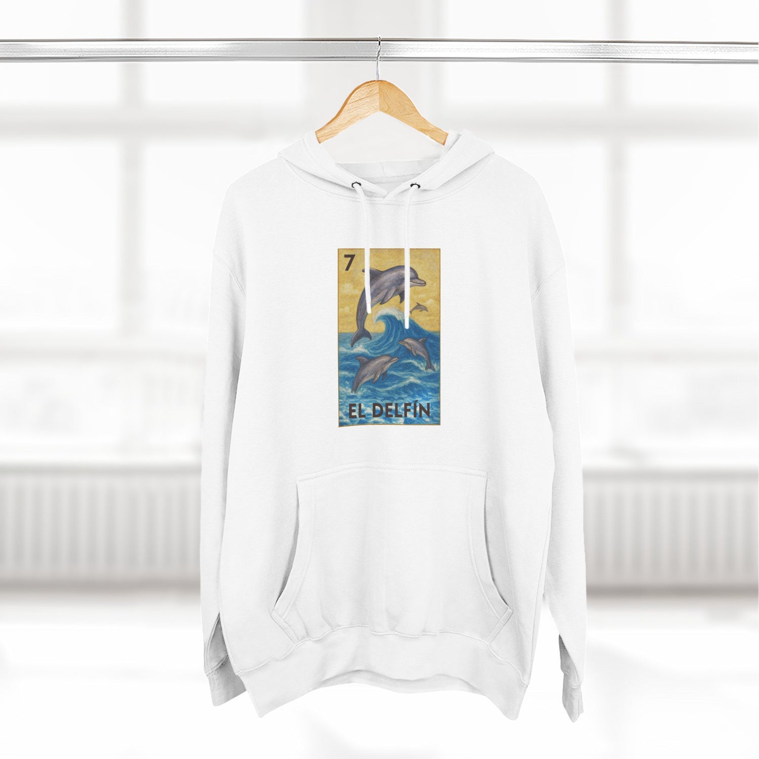 Dolphin Lotería Unisex - Pull-Over Cotton Blend Fleece Hoodie (El Delfín)