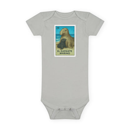 Elephant Seal Lotería - Baby Short Sleeve 100% Cotton Onesie (El Elefante Marino)