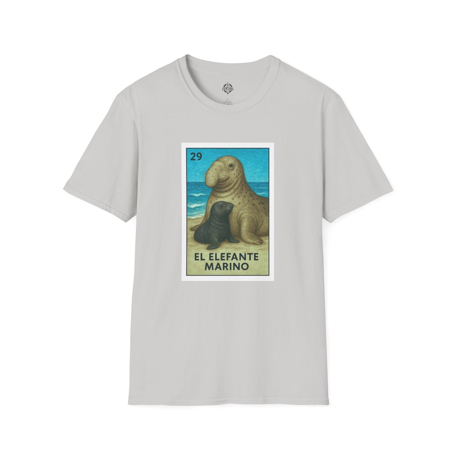 Elephant Seal Lotería Unisex - Soft Style U.S. Cotton T-Shirt (El Elefante Marino)