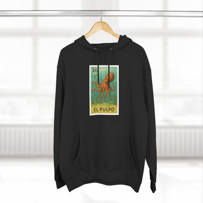 Octopus Lotería Unisex - Pull-Over Cotton Blend Fleece Hoodie (El Pulpo)