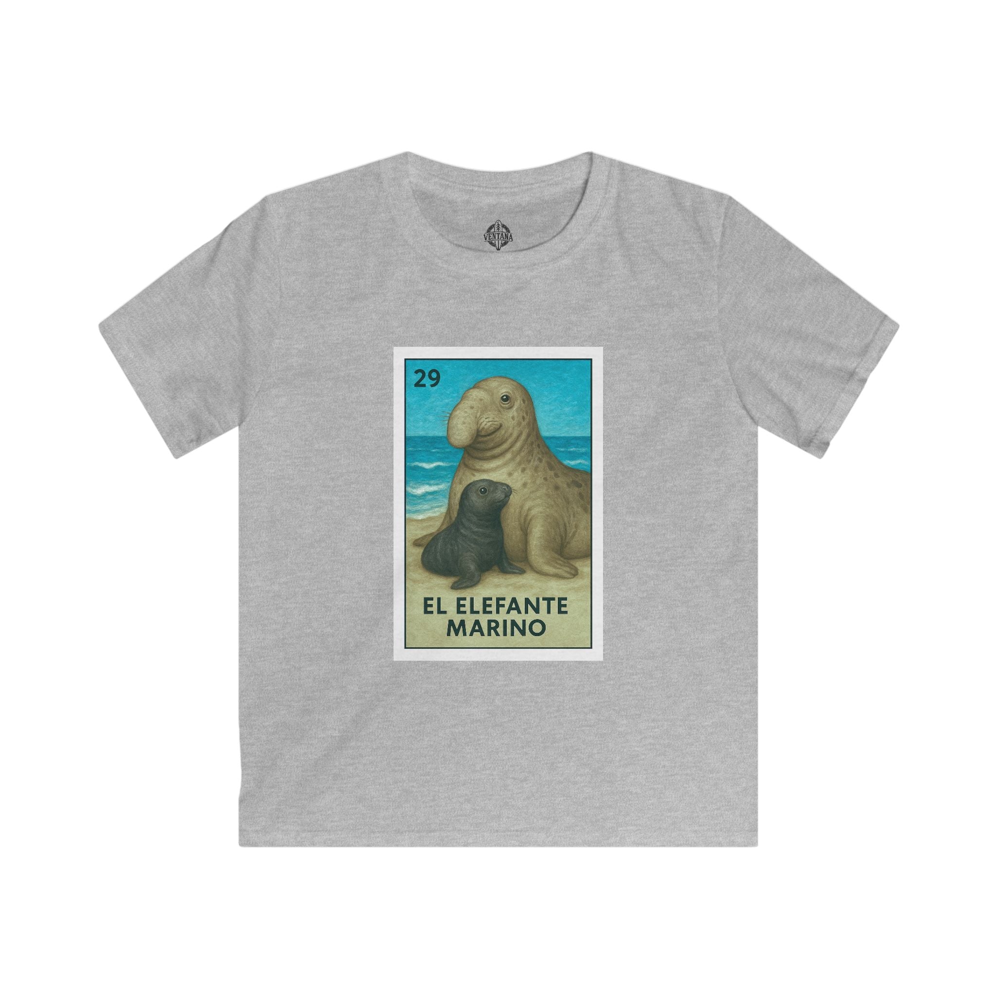 Elephant Seal Lotería Kids - Soft Style U.S. Cotton T-Shirt (El Elefante Marino)