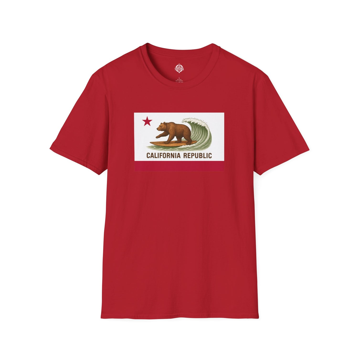 California Surfing Bear Flag Unisex - Soft Style U.S. Cotton T-Shirt