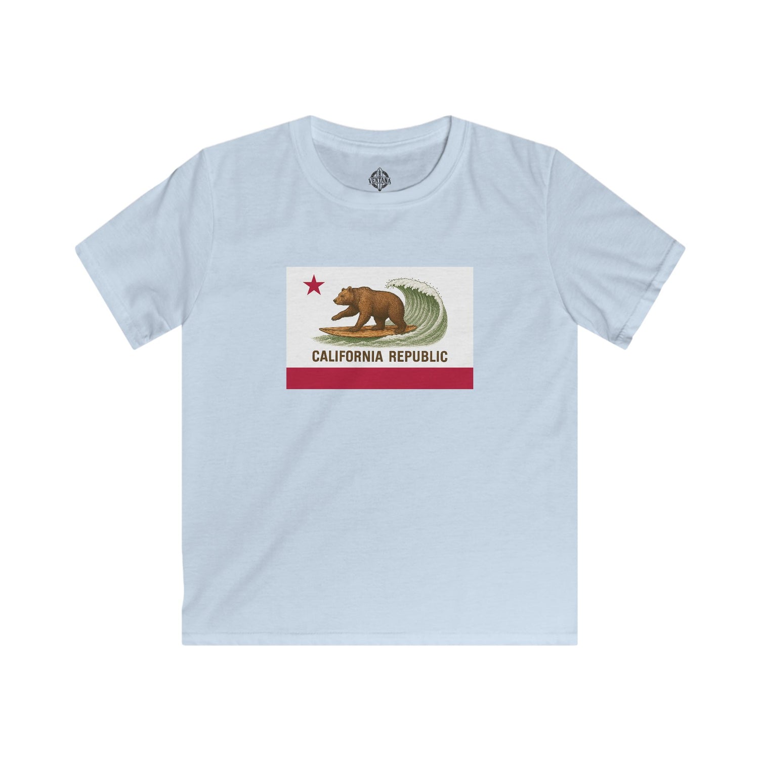 California Surfing Bear Flag Kids - Soft Style U.S. Cotton T-Shirt