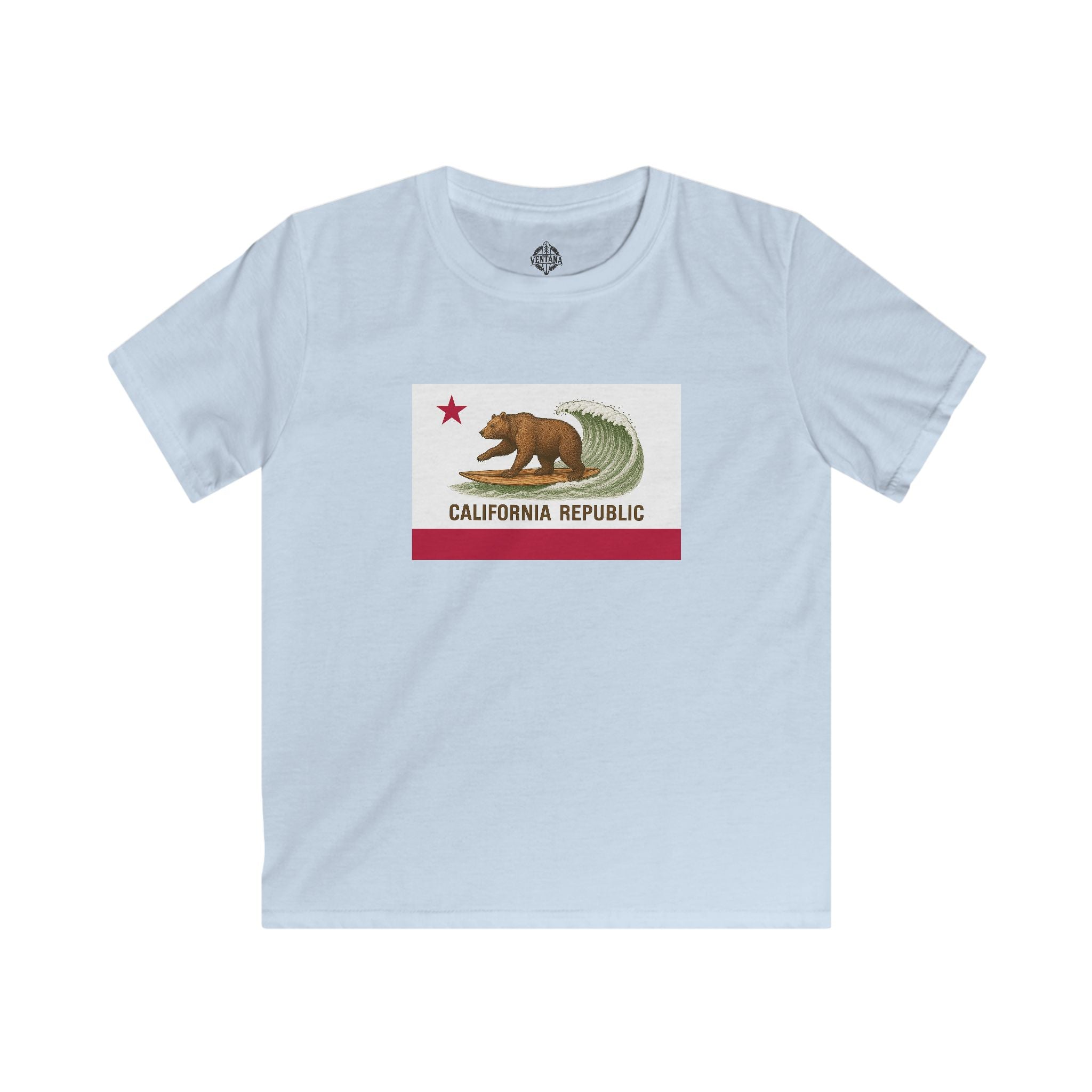 California Surfing Bear Flag Kids - Soft Style U.S. Cotton T-Shirt