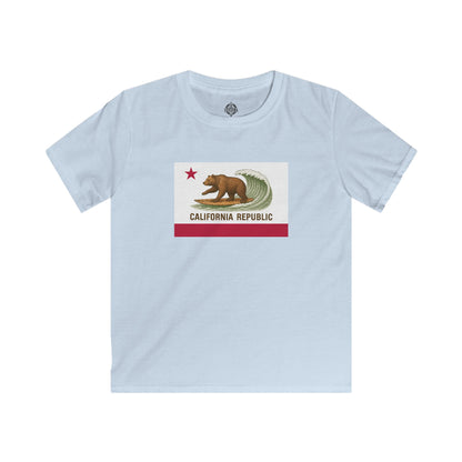 California Surfing Bear Flag Kids - Soft Style U.S. Cotton T-Shirt