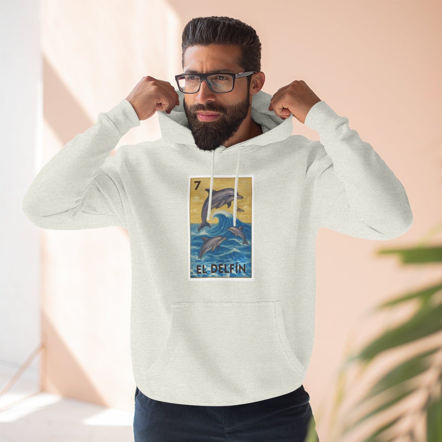 Dolphin Lotería Unisex - Pull-Over Cotton Blend Fleece Hoodie (El Delfín)