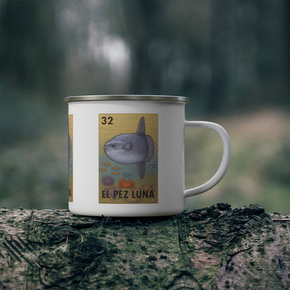 Sunfish Lotería Enamel Camping Mug (El Pez Luna) (12oz - small)