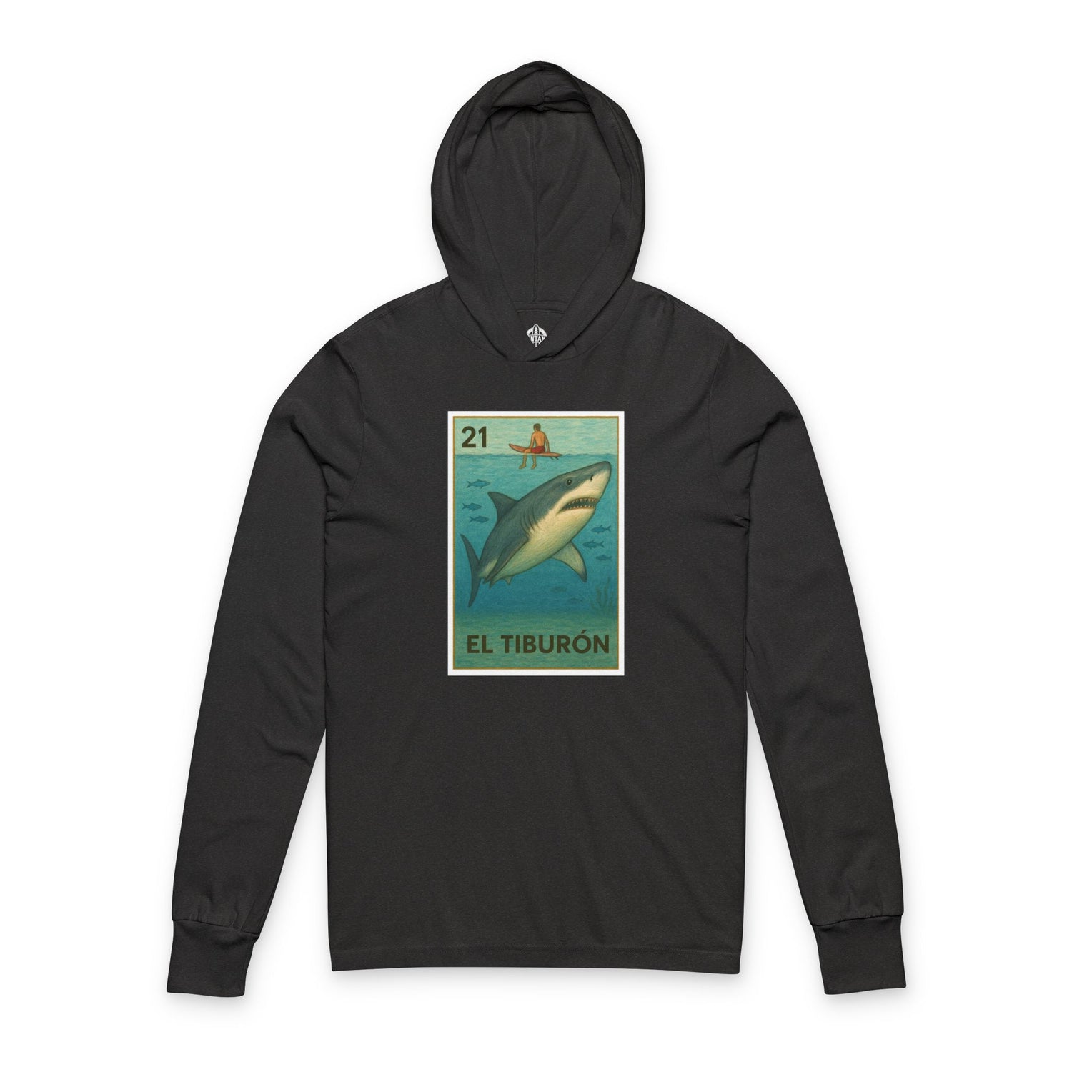 Shark Lotería Unisex - Cotton Hooded Long Sleeve Hooded T-Shirt (El Tiburón)