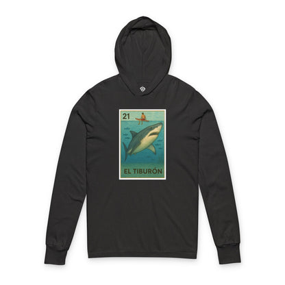 Shark Lotería Unisex - Cotton Hooded Long Sleeve Hooded T-Shirt (El Tiburón)