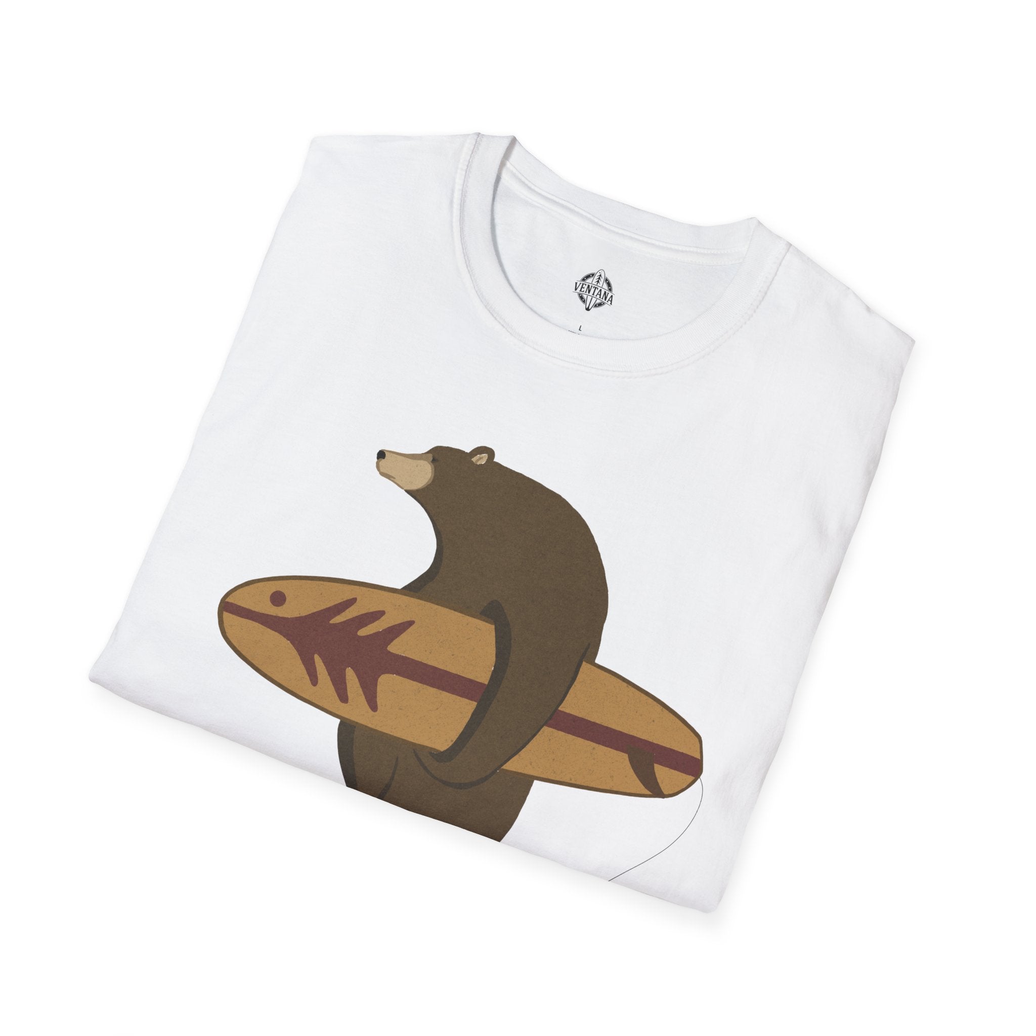 Surfing Grizzly Bear by Fabian Lavater Unisex - Soft Style U.S. Cotton T-Shirt