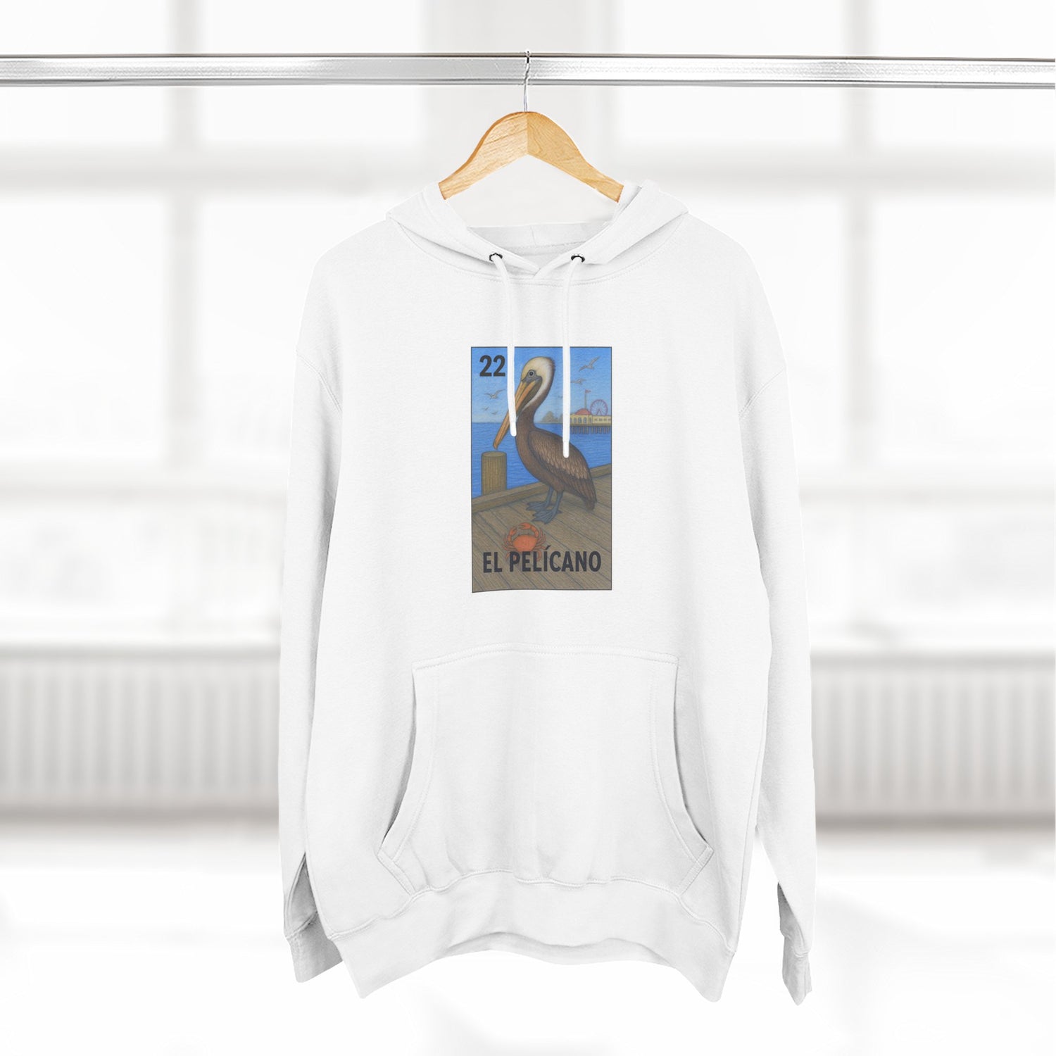 Pelican Lotería Unisex - Pull-Over Cotton Blend Fleece Hoodie (El Pelícano)