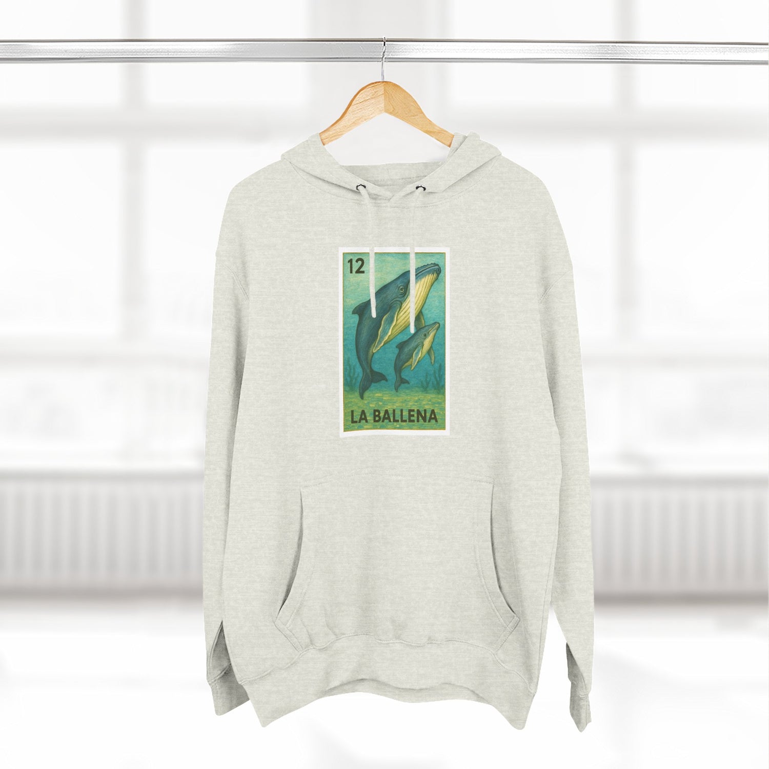 Whale Lotería Unisex - Pull-Over Cotton Blend Fleece Hoodie (La Ballena)