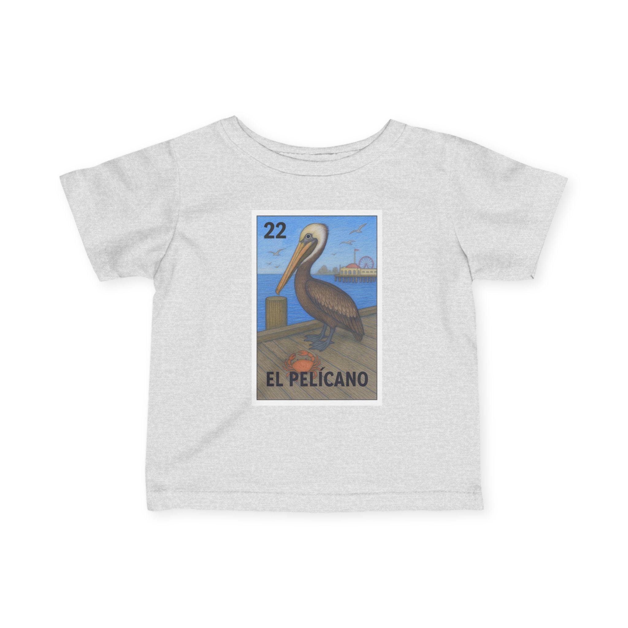 Gray t-shirt with a graphic of a pelican and text on a white background