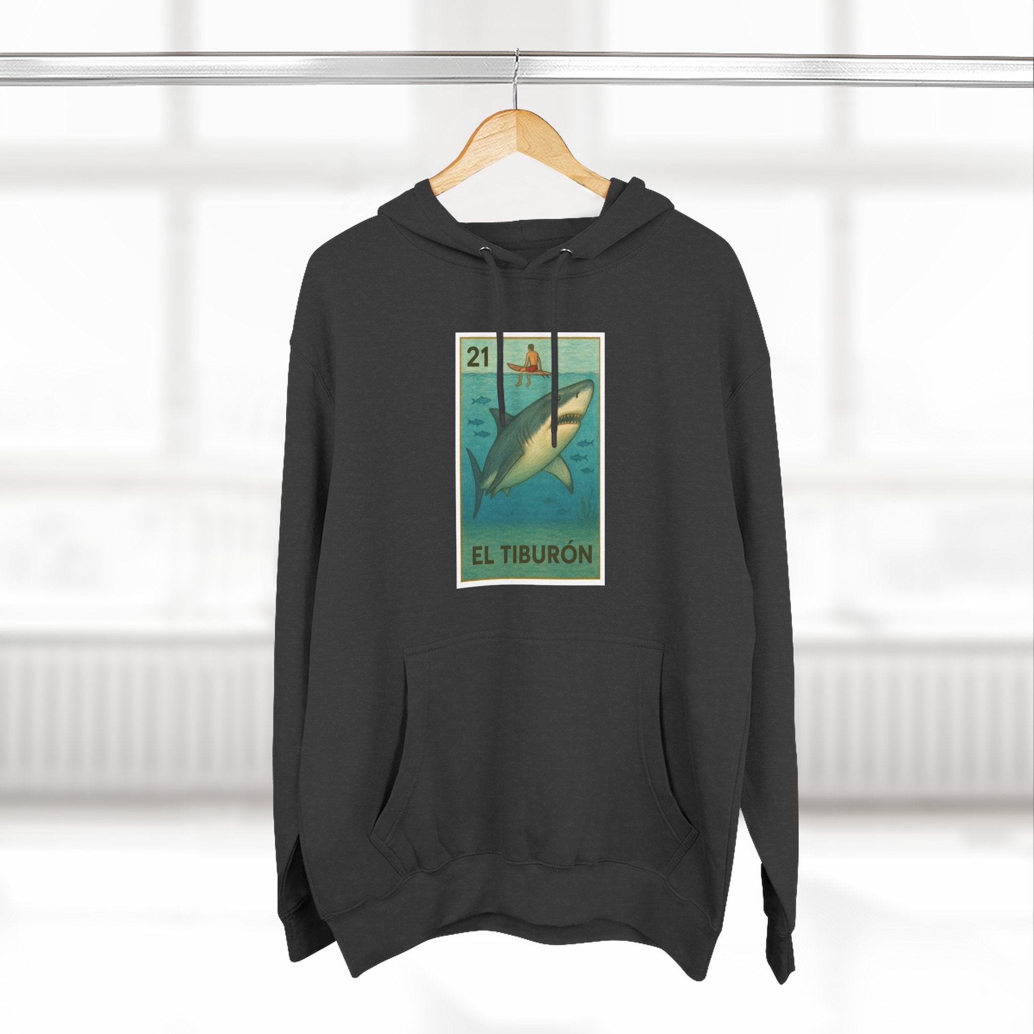Shark Lotería Unisex - Pull-Over Cotton Blend Fleece Hoodie (El Tiburón)