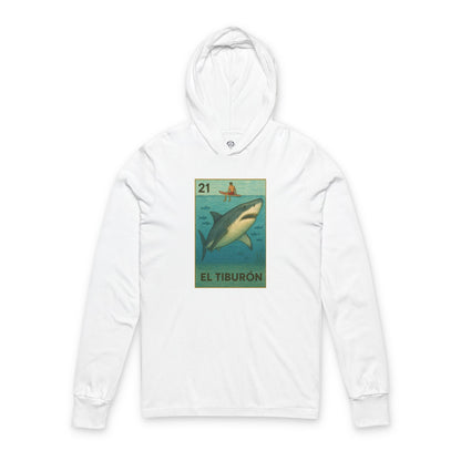 Shark Lotería Unisex - Cotton Hooded Long Sleeve Hooded T-Shirt (El Tiburón)