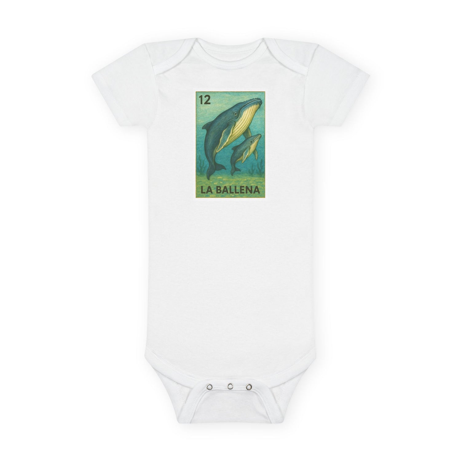 Whale Lotería - Baby Short Sleeve 100% Cotton Onesie (La Ballena)