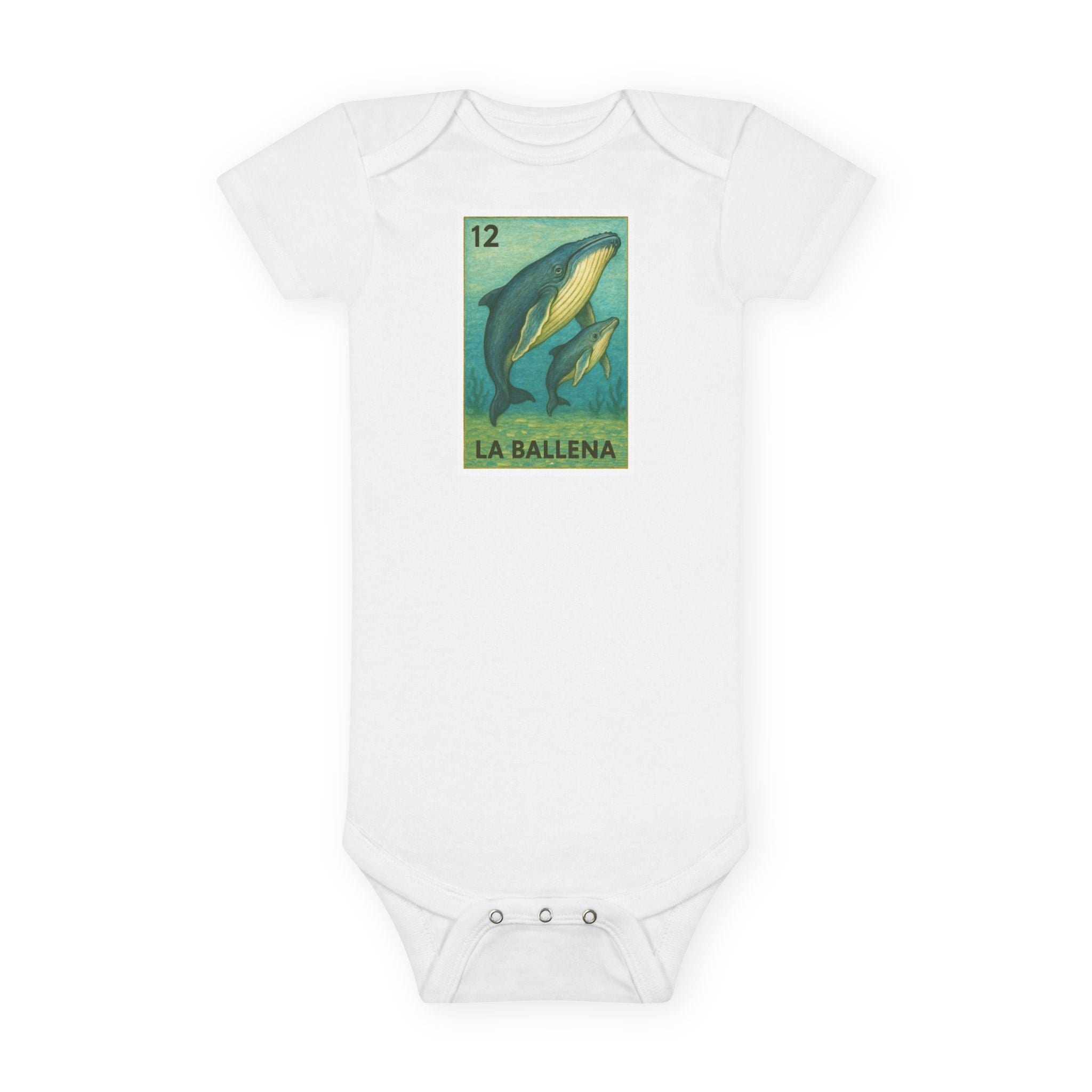 Whale Lotería - Baby Short Sleeve 100% Cotton Onesie (La Ballena)