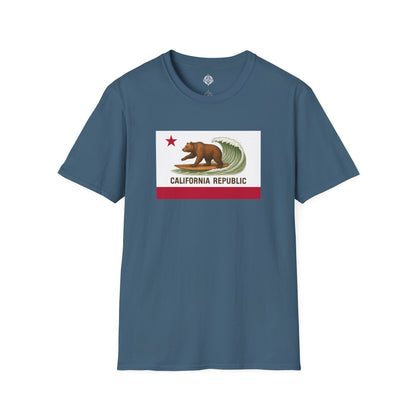 California Surfing Bear Flag Unisex - Soft Style U.S. Cotton T-Shirt