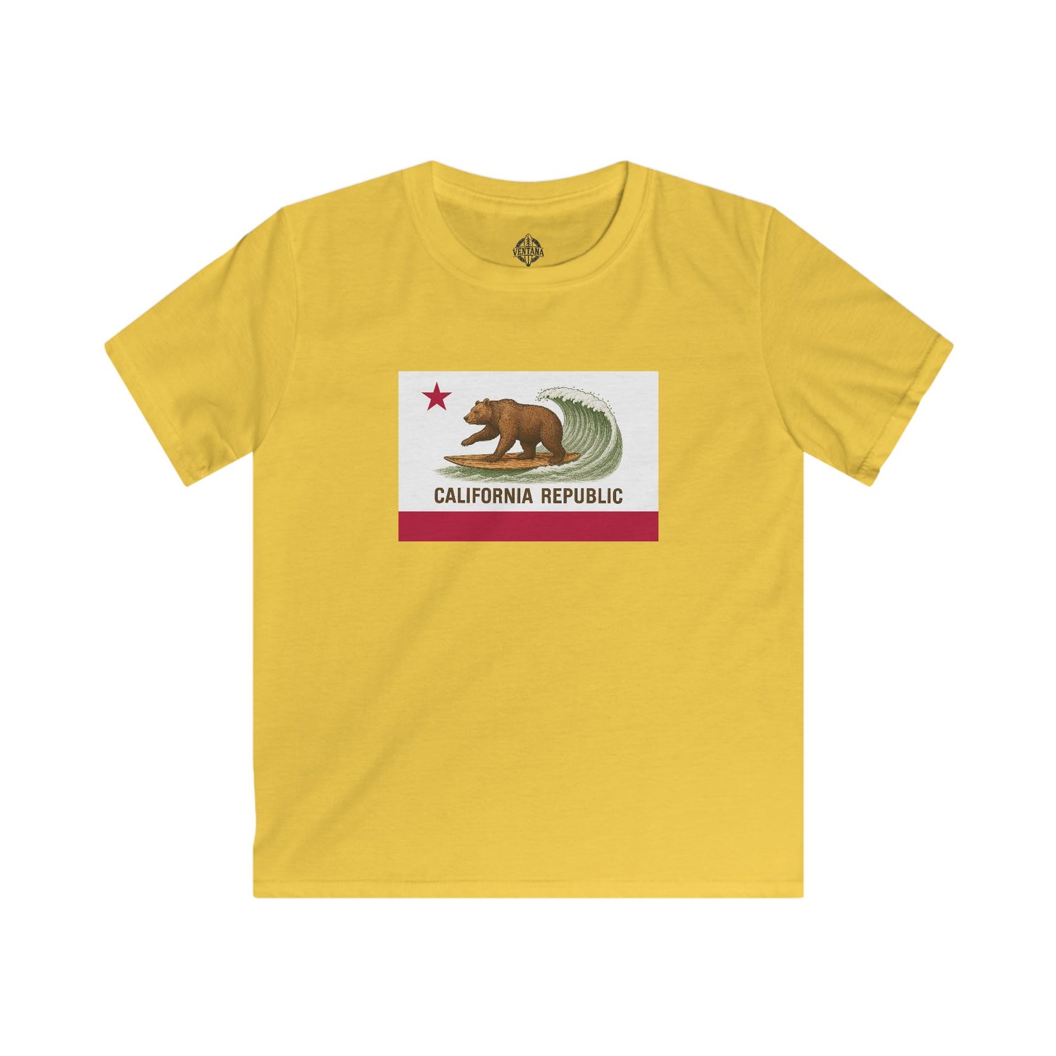 California Surfing Bear Flag Kids - Soft Style U.S. Cotton T-Shirt