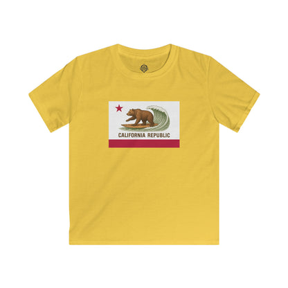 California Surfing Bear Flag Kids - Soft Style U.S. Cotton T-Shirt