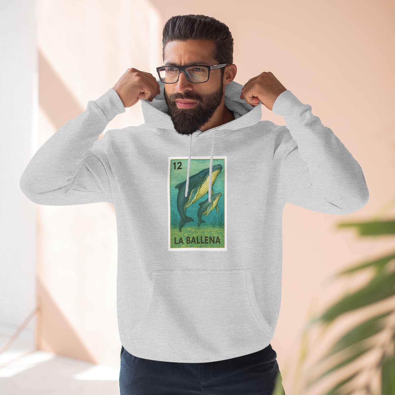 Whale Lotería Unisex - Pull-Over Cotton Blend Fleece Hoodie (La Ballena)