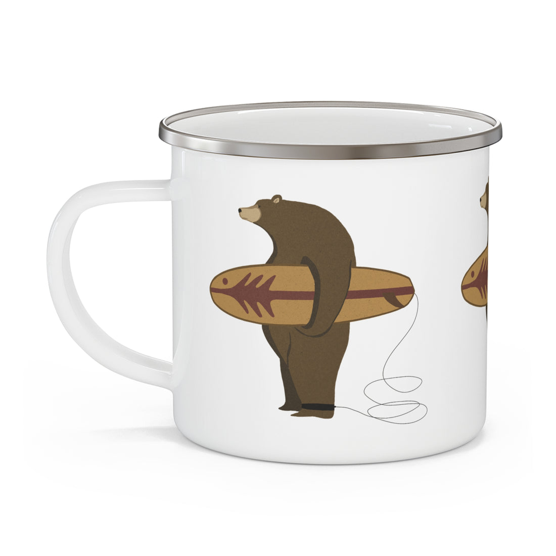 Surfing Grizzly Bear by Fabian Lavater Enamel Camping Mug (12oz - small)