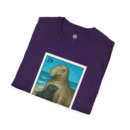 Elephant Seal Lotería Unisex - Soft Style U.S. Cotton T-Shirt (El Elefante Marino)