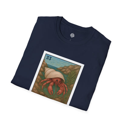 Hermit Crab Lotería Unisex - Soft Style U.S. Cotton T-Shirt (El Cangrejo Ermitaño)