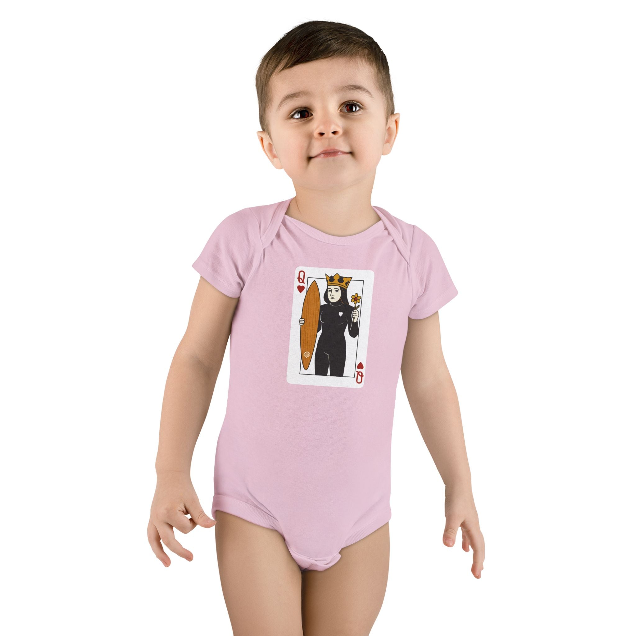 Queen of Hearts Surfer - Baby Short Sleeve 100% Cotton Onesie