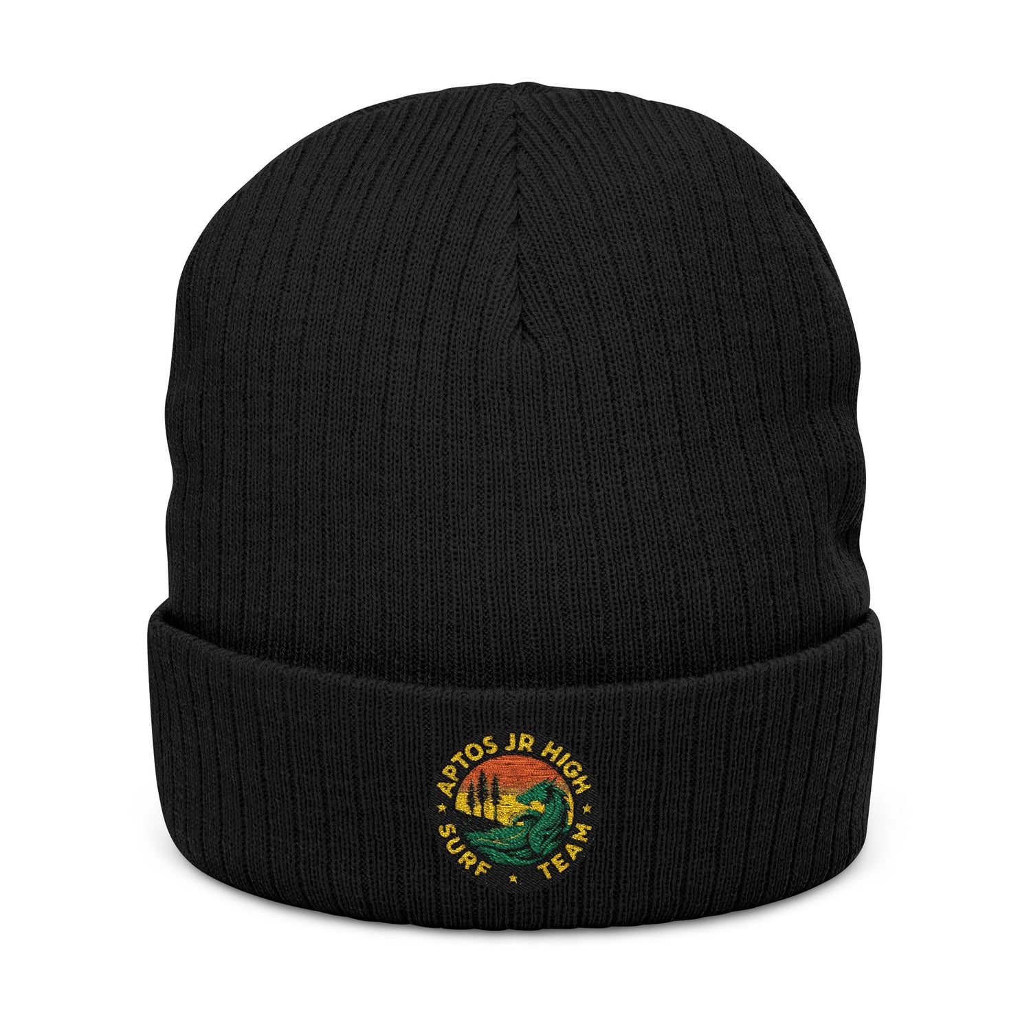 Aptos Junior High Surf Team - Embroidered Unisex Ribbed Knit Beanie with Recycled Polyester